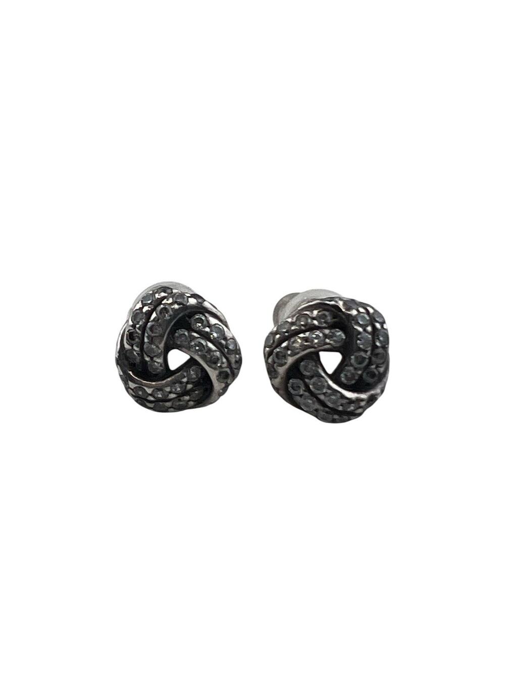 Pandora ALE Sterling Silver Pierced Earrings Stud Love Knot #290969CZ